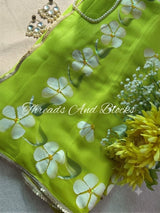 Lime Hibiscus Border Saree
