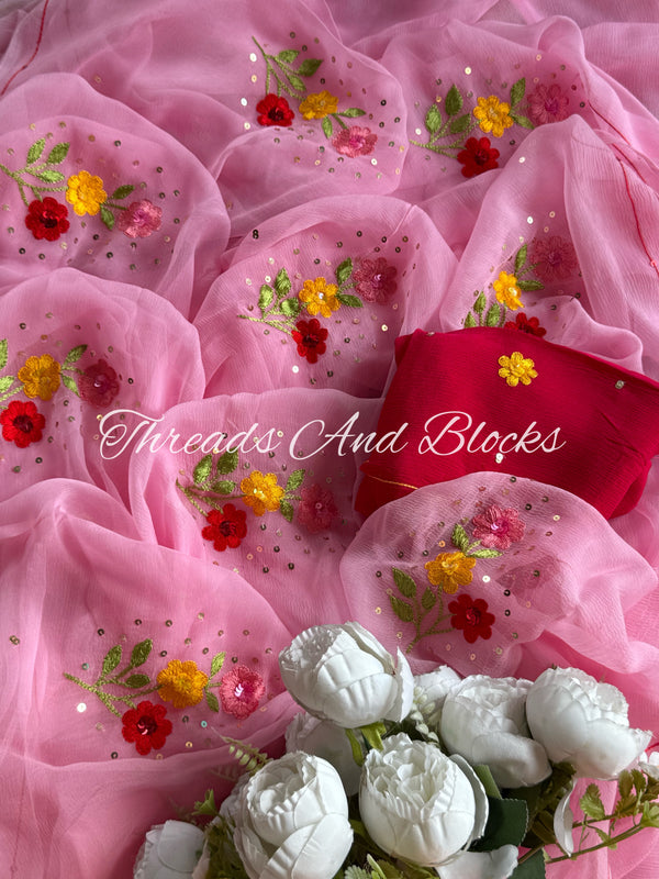 Saaz Gulabi Resham Saree