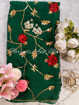 Bottle Green with Red Floral Jaal Saree