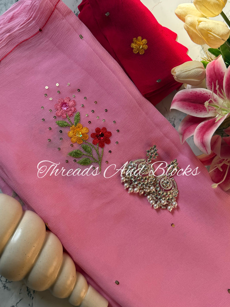 Saaz Gulabi Resham Saree