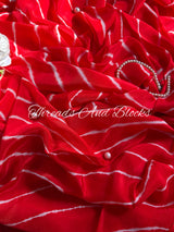 Red Organza Leheriya Saree