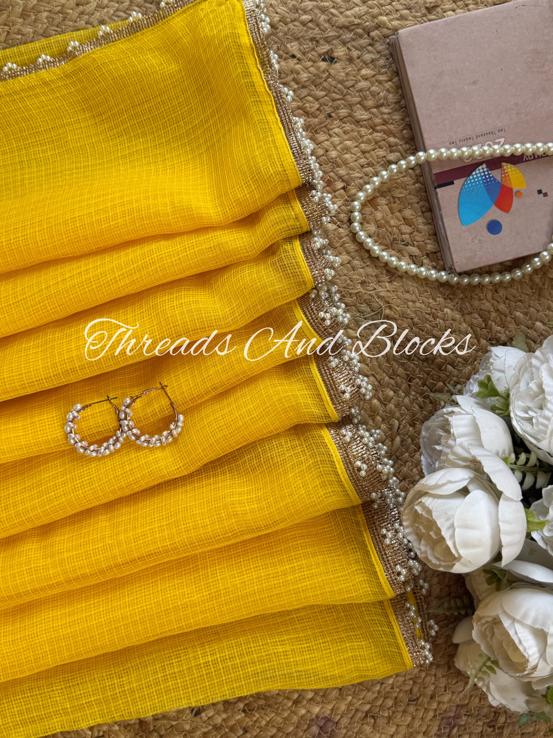 Ombré Yellow Kota Doriya Saree