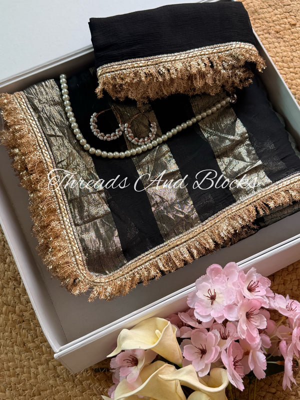 Black and Gold Organza Banarasi Saree