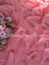 Baby Pink Floral Mukaish Saree