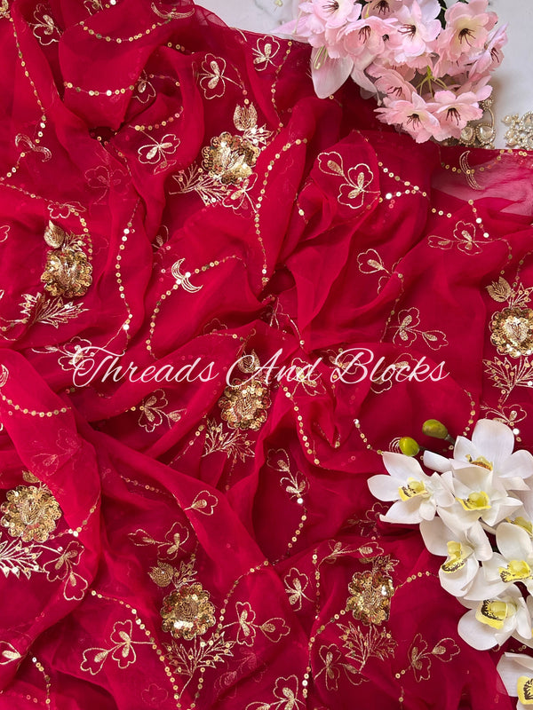 Anaari Pink Floral Jaal Saree