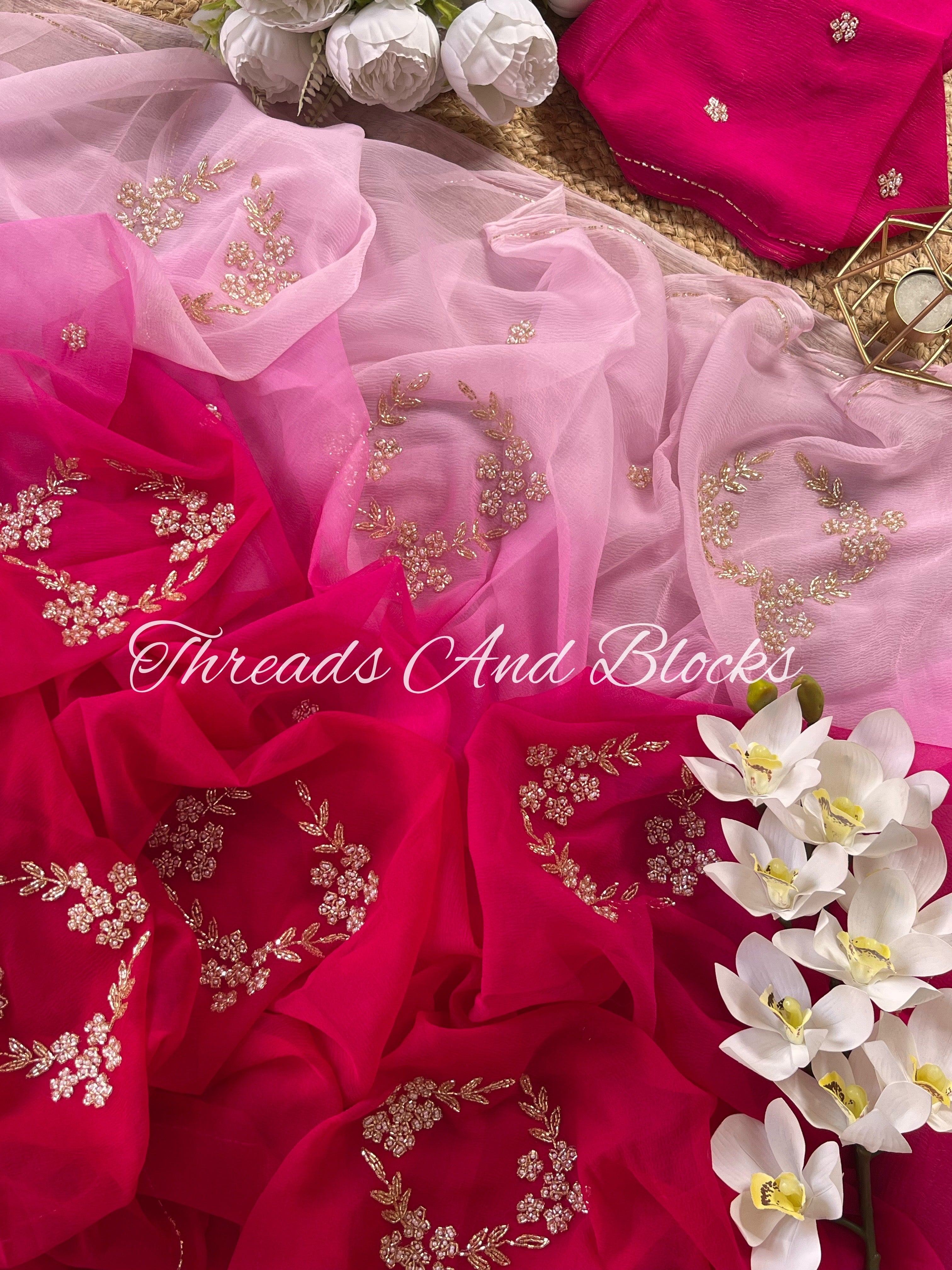 Ombré Pink Cut Daana Saree