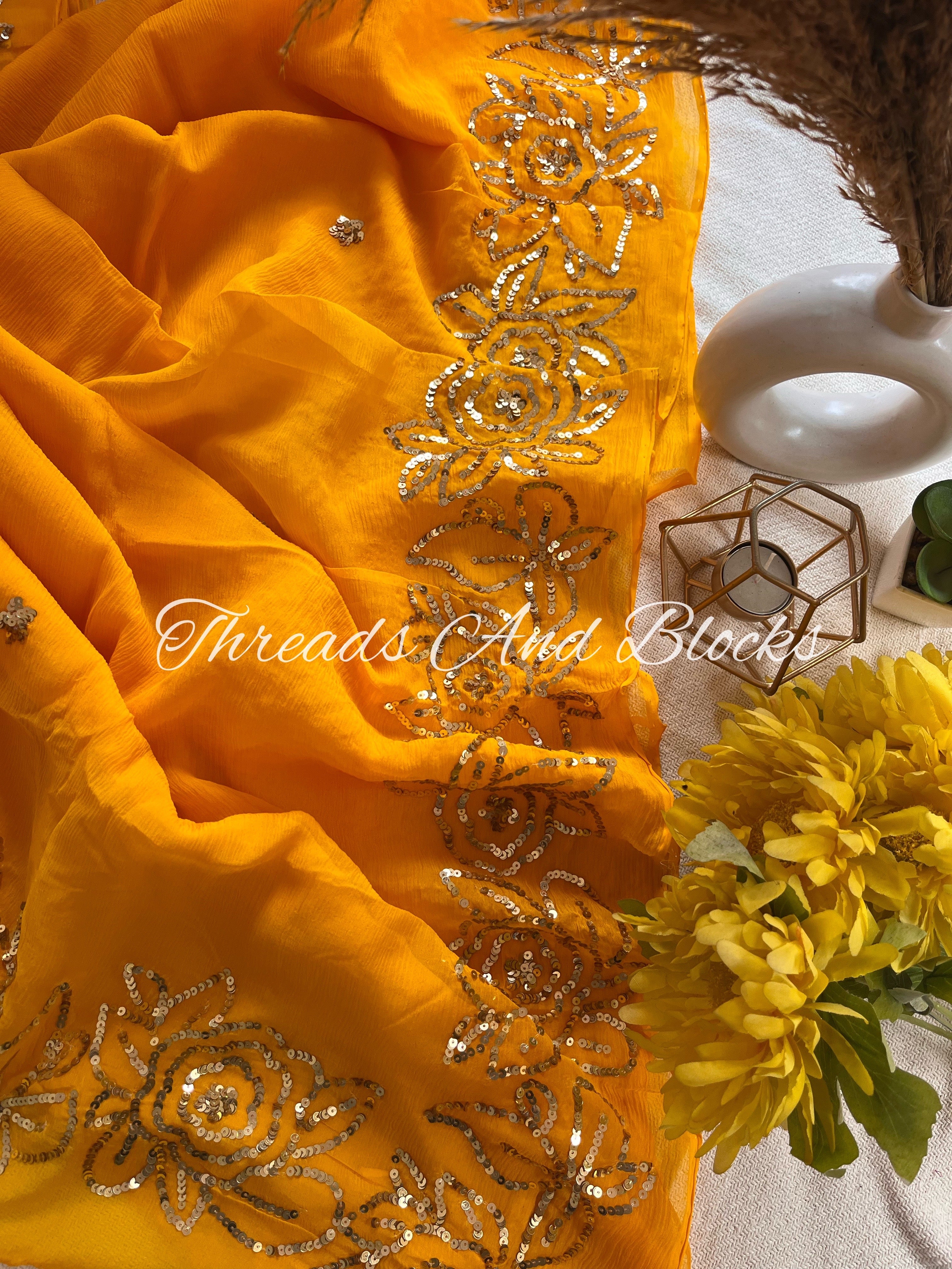 Mango Yellow Rose Border Saree