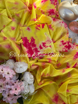 Yellow Pink Crepe Shibori Saree