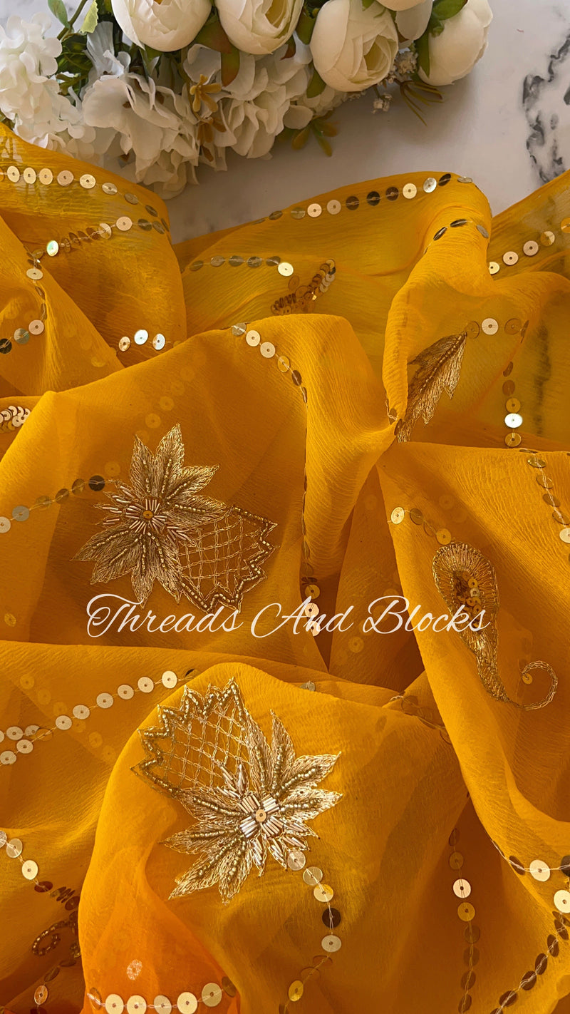 Tuscan Sun Yellow Jaal Saree