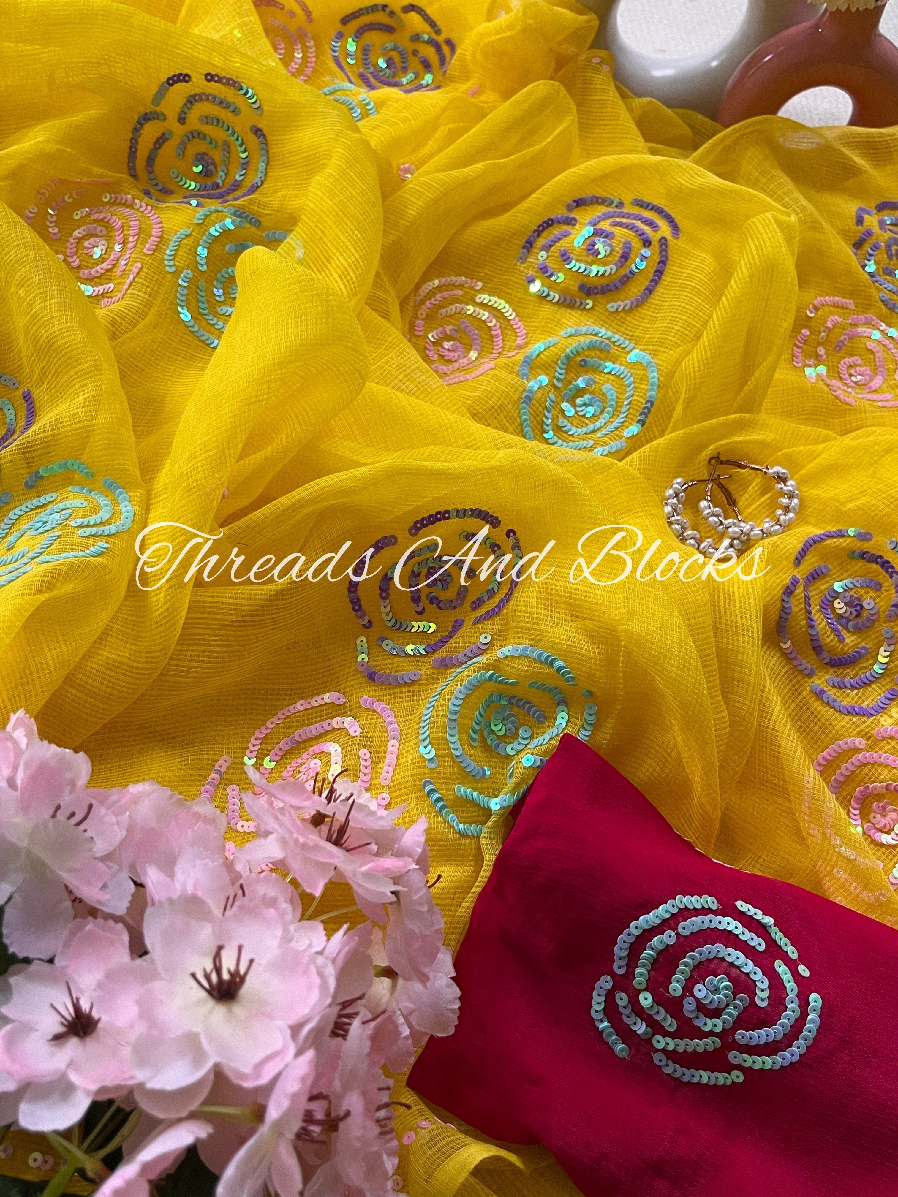 Kota Doriya Cluster Rose Saree