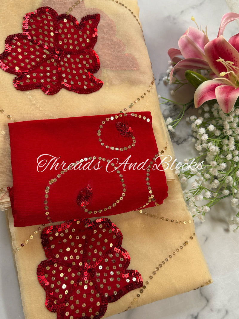 Beige Gold Appliqué Work Saree