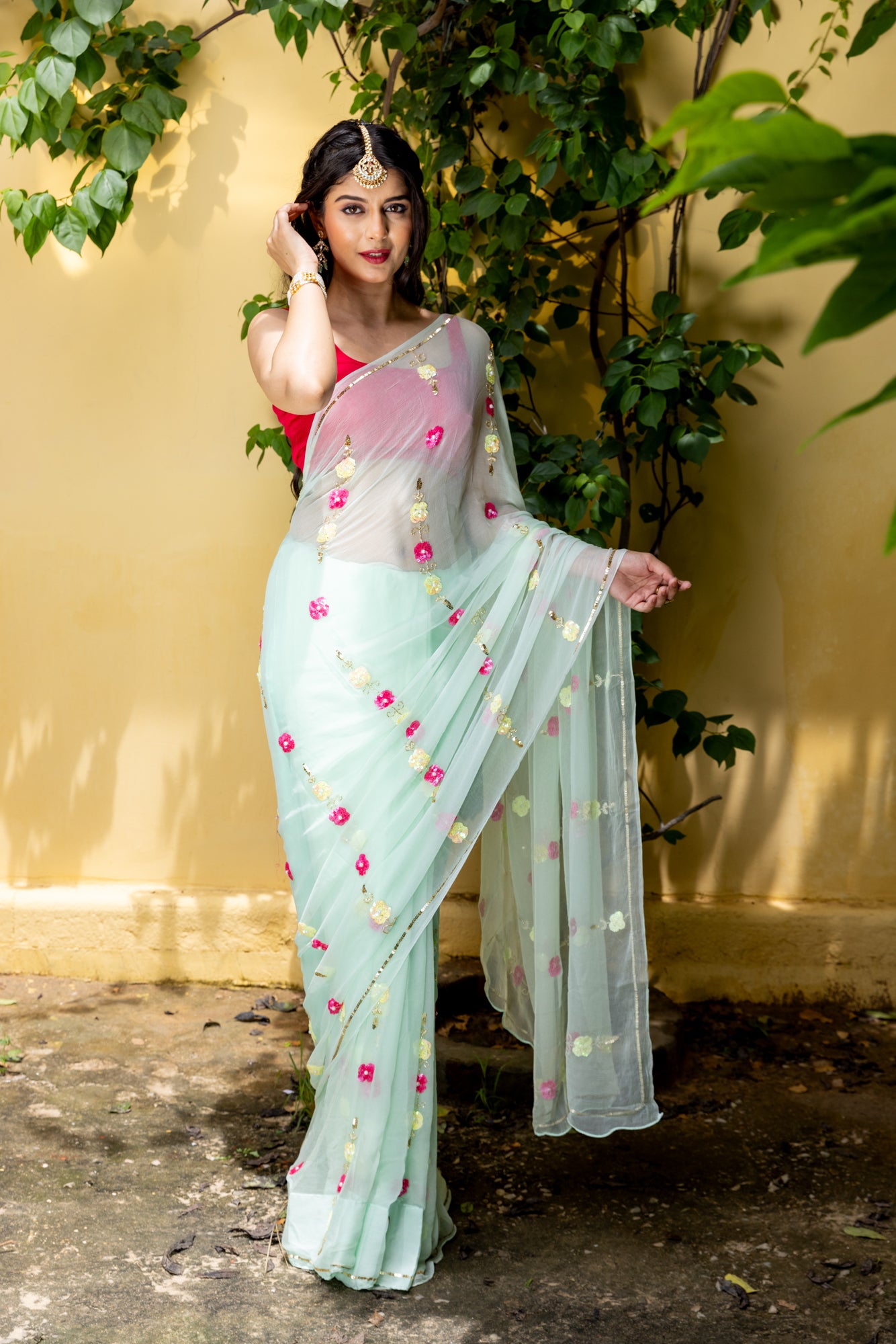 Mint Floral Bel Saree