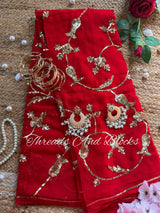 Red Sequin Jaal Saree