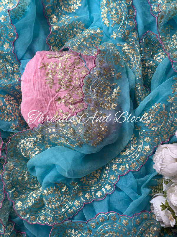 Aqua Blue Pittan Microscallop Saree
