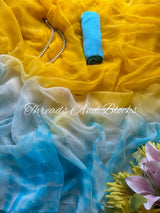 Cypress Sun Shibori Mukaish Chiffon Saree