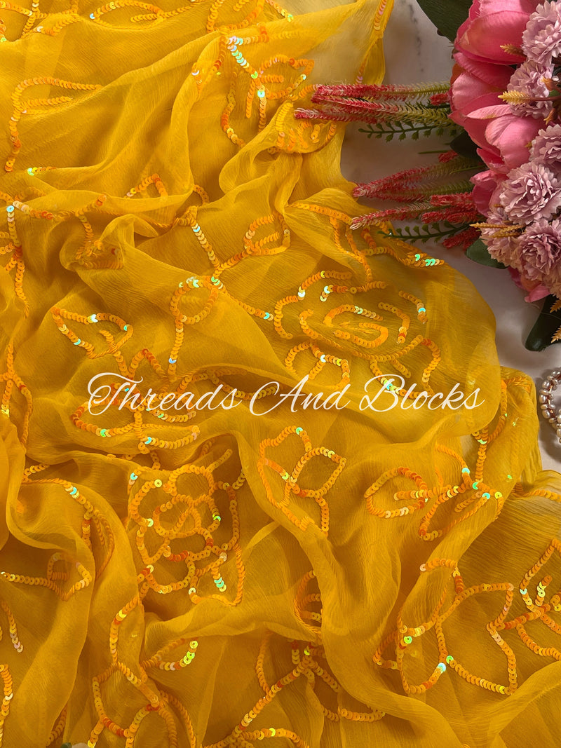 Yellow Rosey Affair Jaal Saree