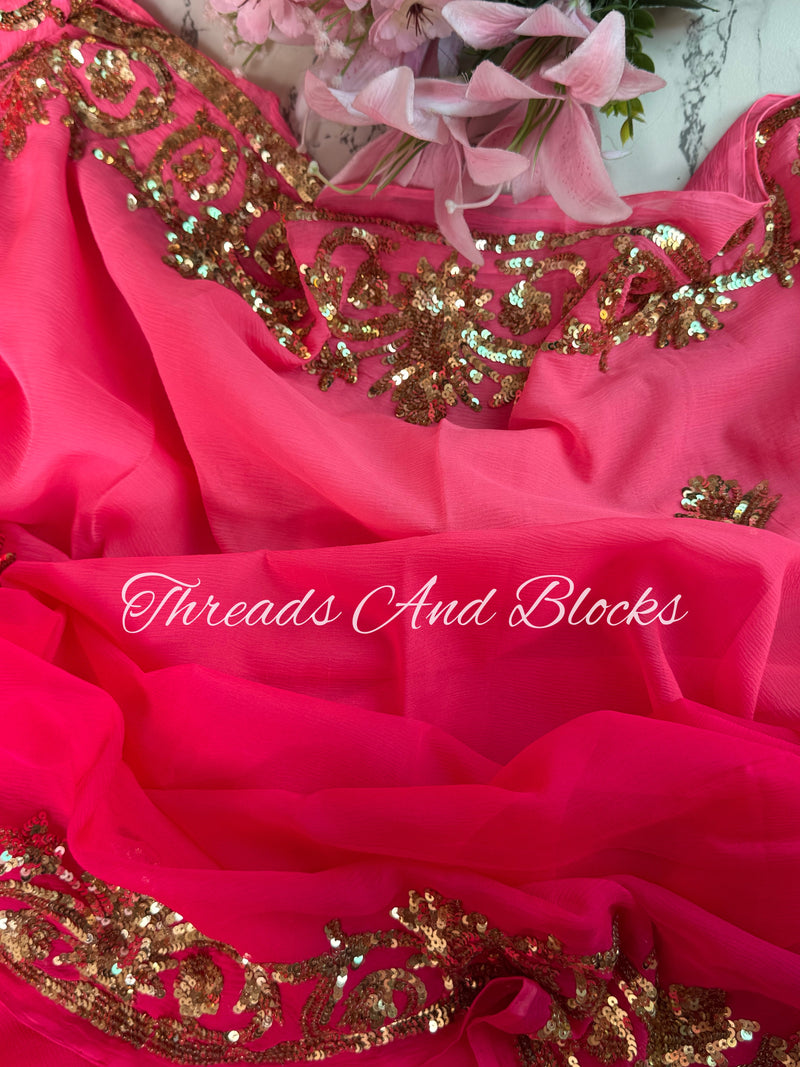 Sharbati Pink Sequin Border Saree