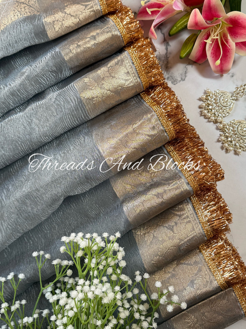 Grey Tissue Banarasi with Kiran Saree