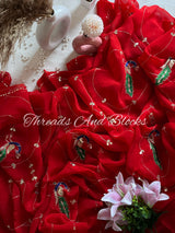 Red Organza Peacock Jaal Saree