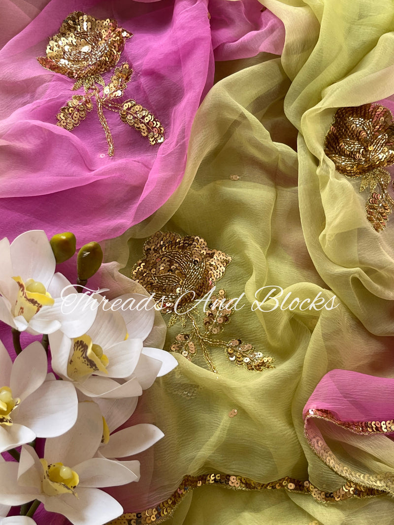 Lavender Pista Rose Buta Saree