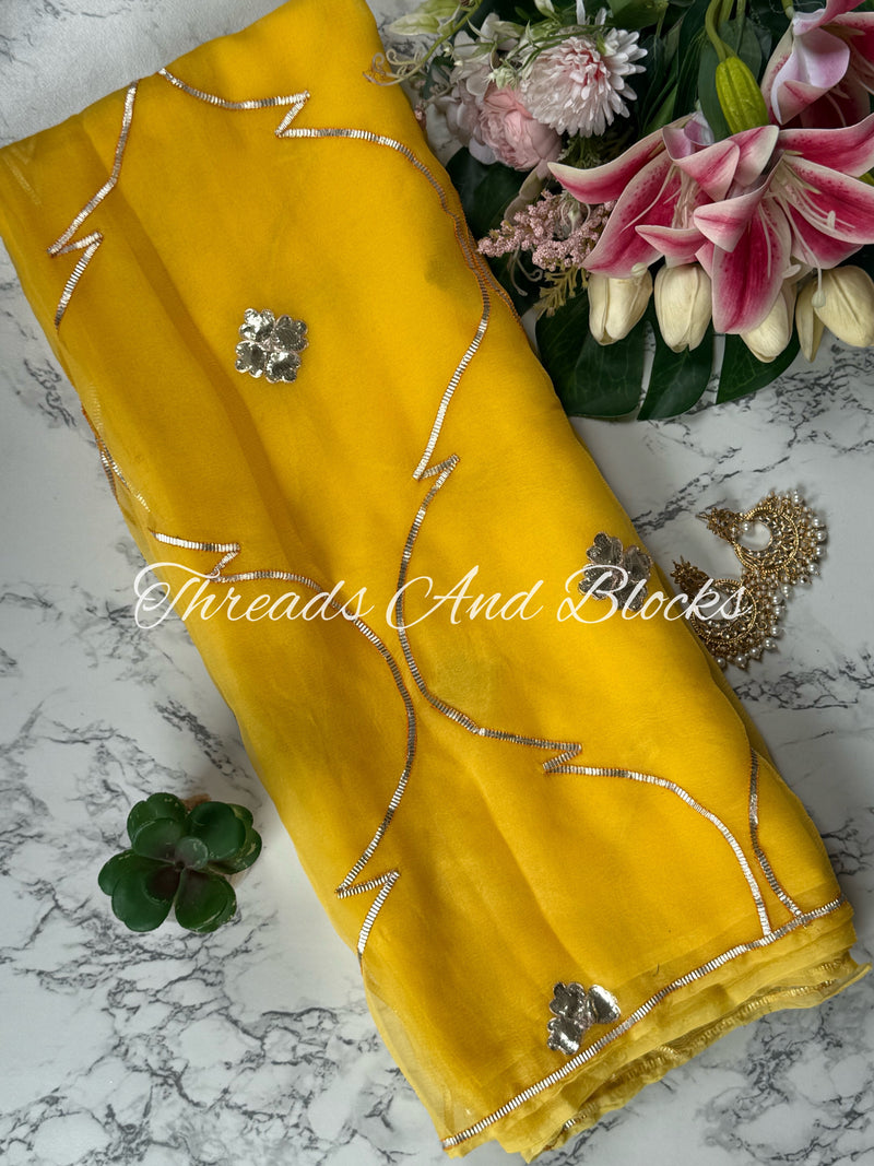 Lemon Yellow Gota Jaal Saree