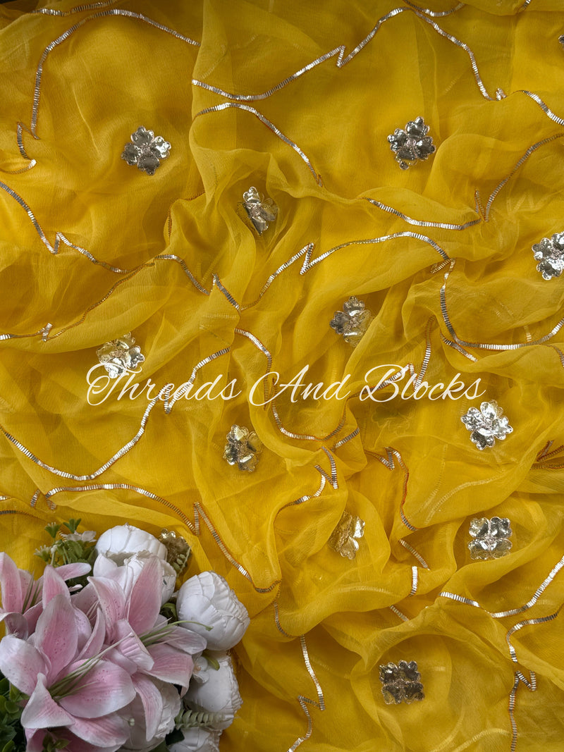 Lemon Yellow Gota Jaal Saree