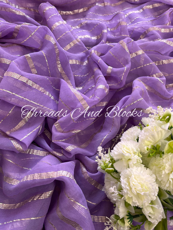 Georgette Lavender and Gold Saree