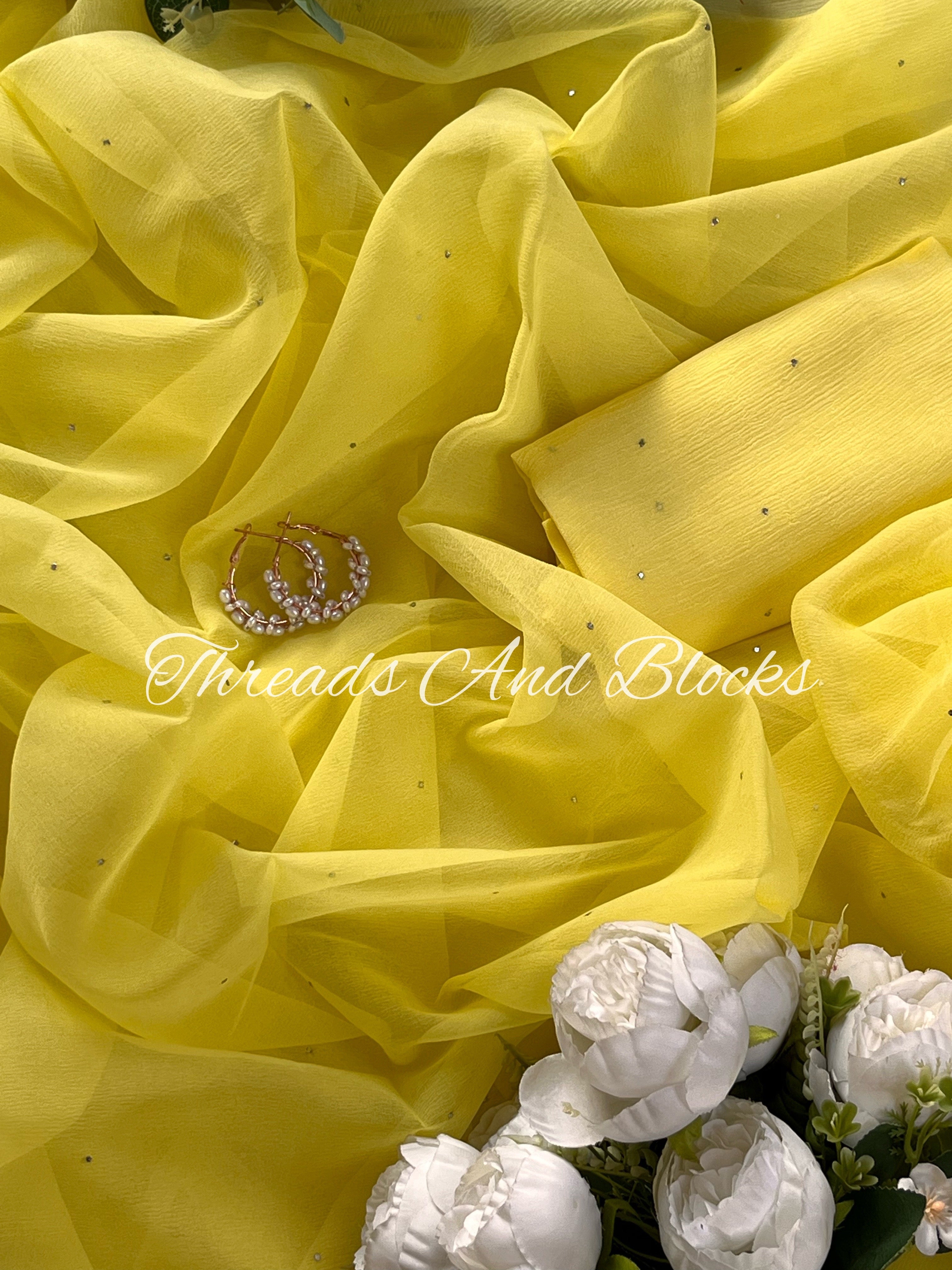 Lemon Yellow Mukaish Saree