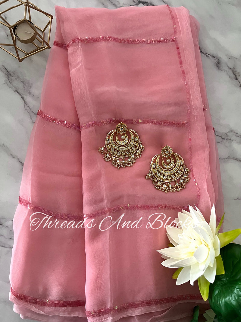 Pink Cluster Stripe Cocktail Saree