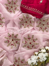 Soft Pink Organza Saree with Zardosi Work