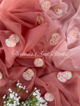 Ombré Nude Peach Floral Buti Saree