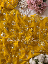 Yellow Kachi Patti Gota Jaal Saree