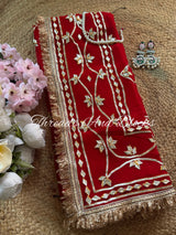 Red Kachi Patti Kiran Border Saree