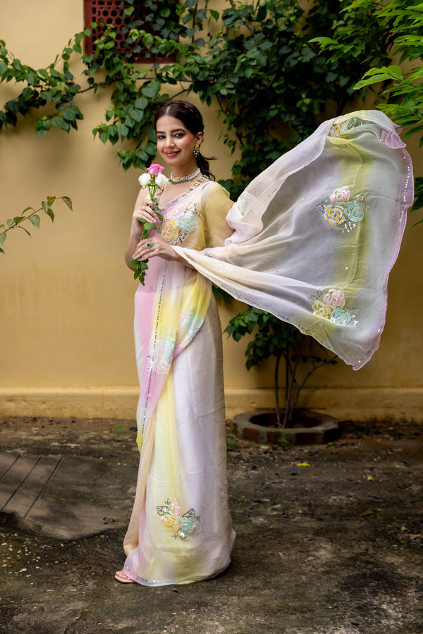 Candyfloss Rose Cluster Saree