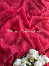 Raspberry Mukaish Floral Jaal Saree