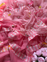 Ombre Pink Oxford Stripes Border Saree