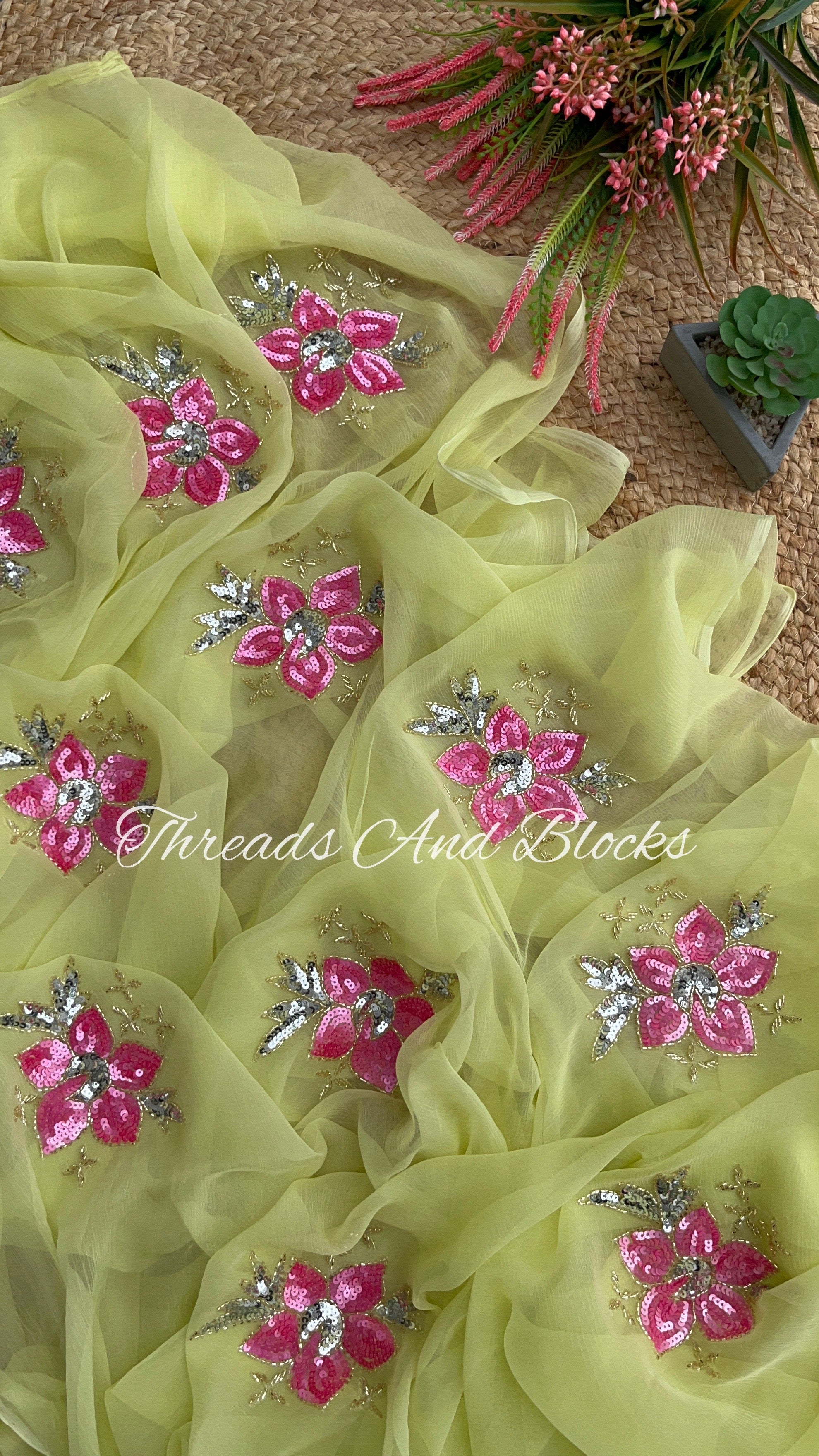 Lime Sequins Tiger Lily Saree