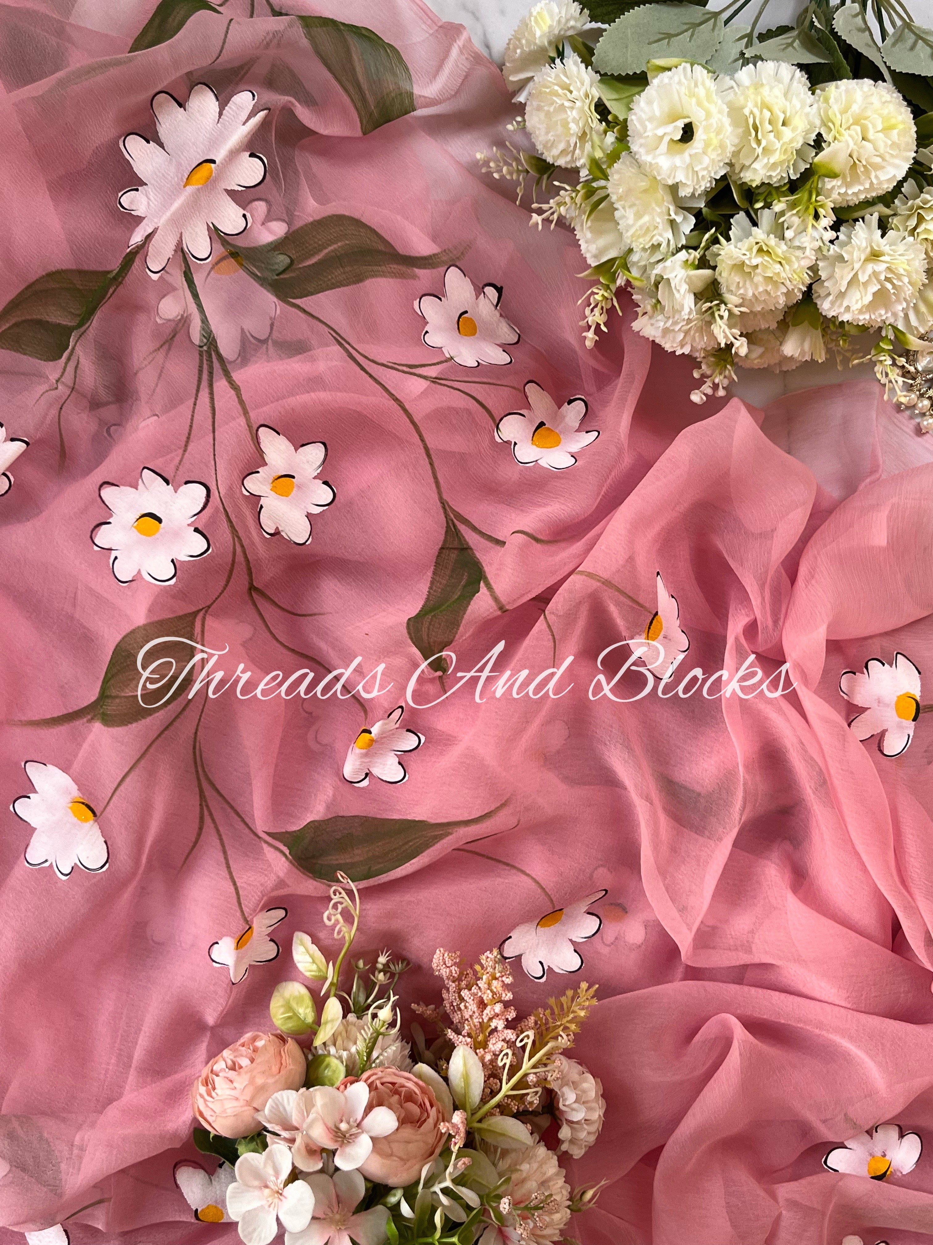 Dream of Daisies Hand Painted Saree