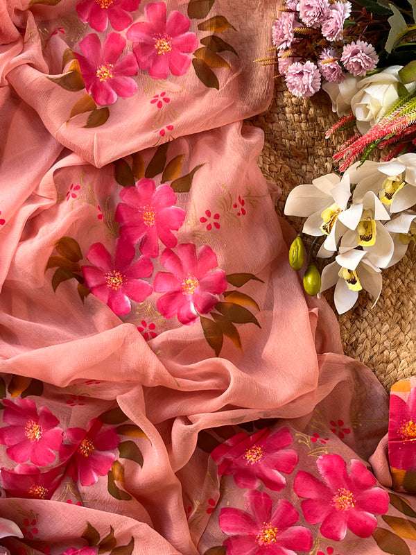 Nude Pink Poppy Cluster Saree