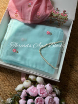 Icy Blue Petunia Chiffon Saree
