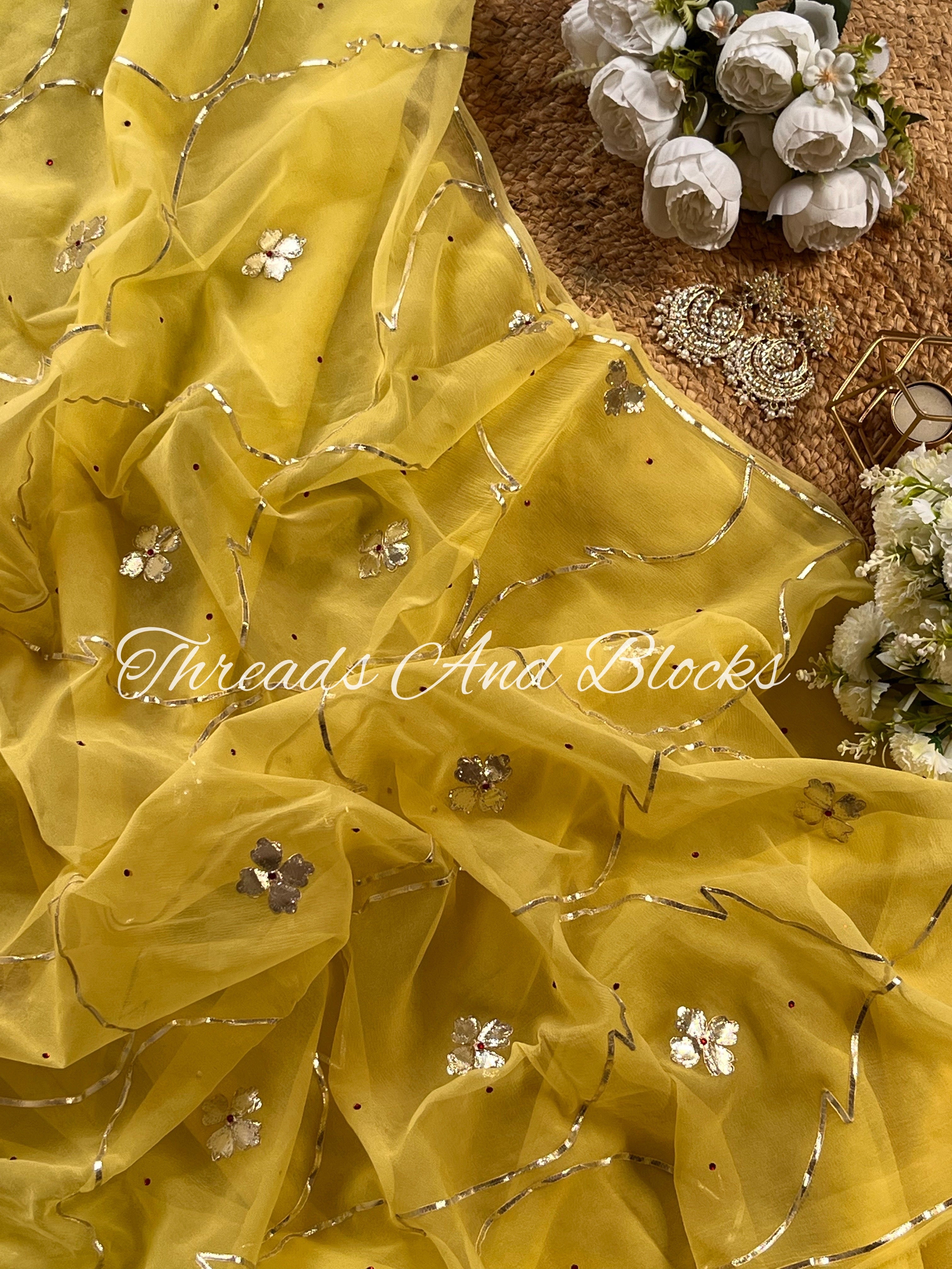 Lemon Yellow Gota Jaal Saree