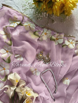 Lavender Bloom Hibiscus Border Saree