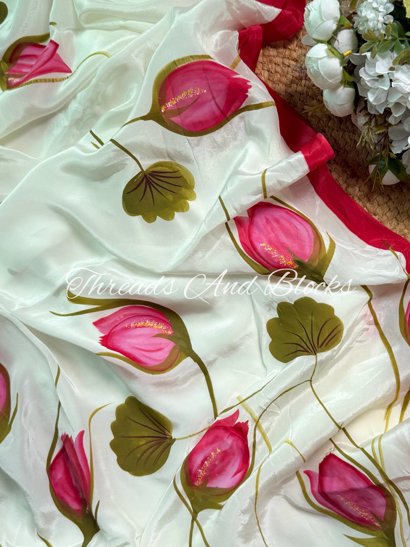 Buds of Grace Hand Painted Saree