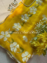 Zesty Yellow Hibiscus Border Saree