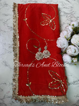 Rusty Orange Sequin Jaal Saree