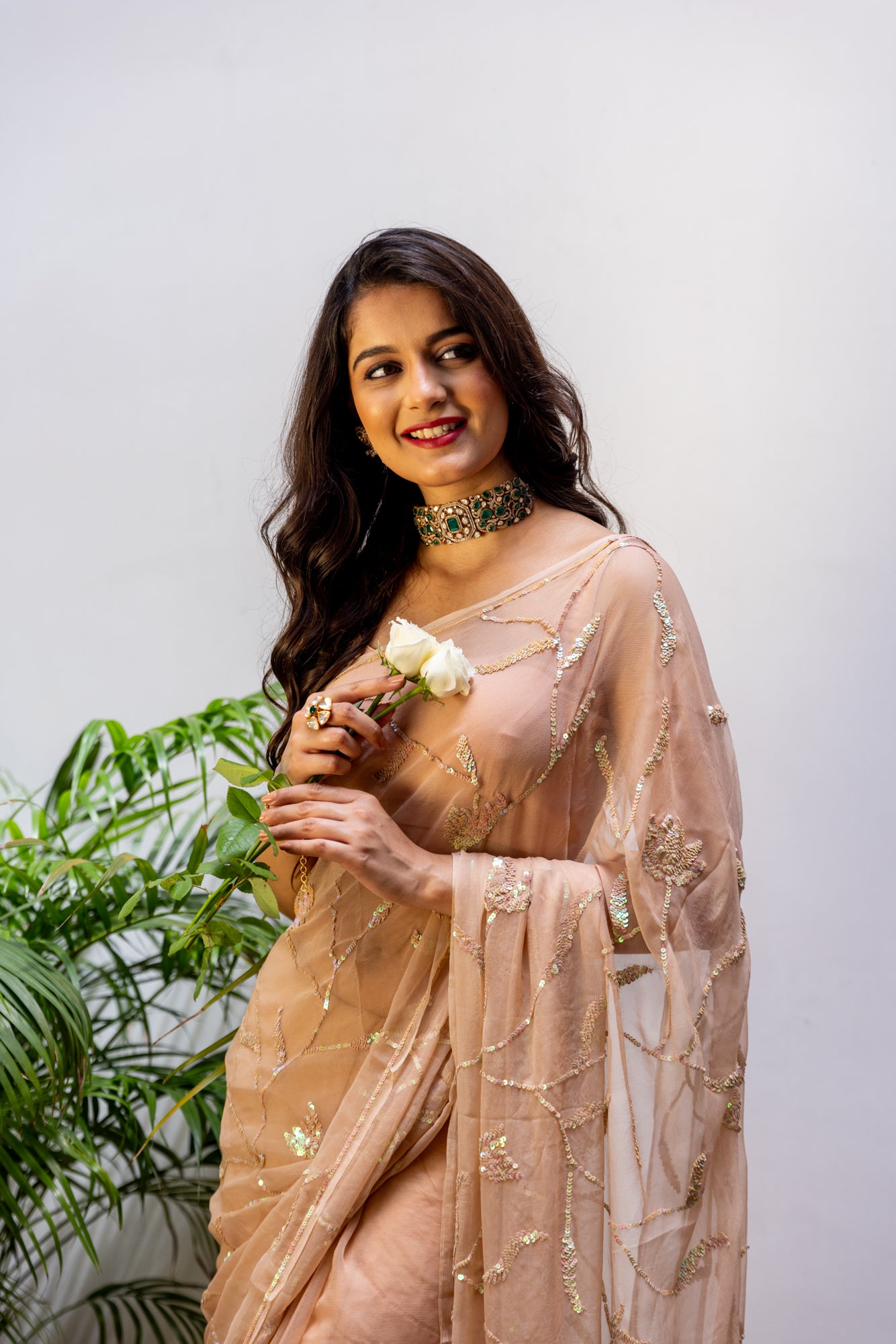 Dusty Peach Cocktail Jaal Saree