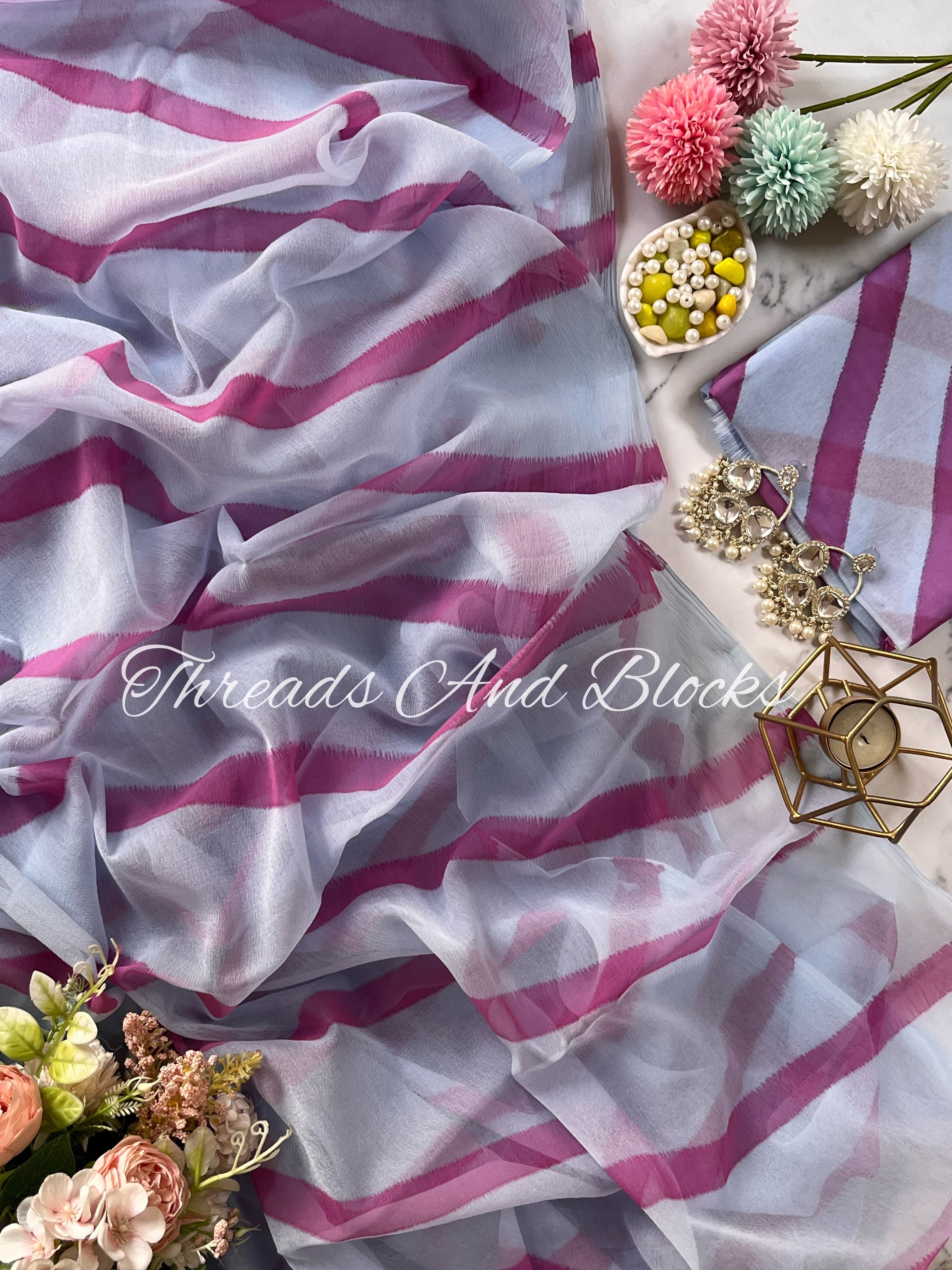 Lavender Rani Leheriya Saree