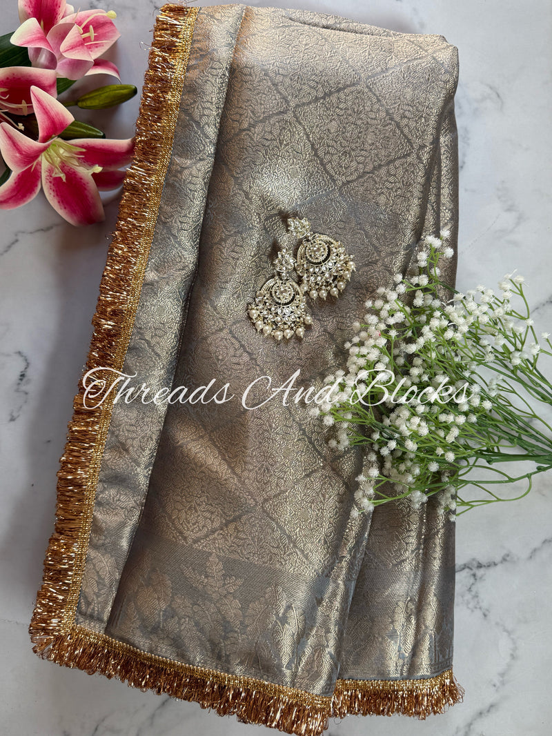 Grey Tissue Banarasi with Kiran Saree