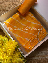 Yellow Organza Leheriya Saree