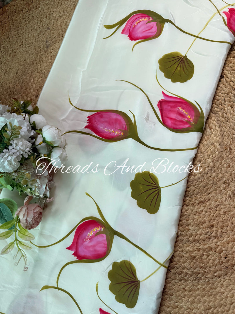 Buds of Grace Hand Painted Saree